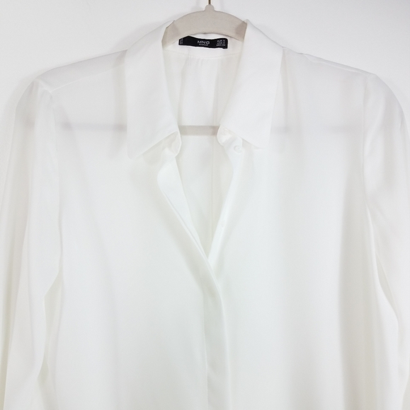 Mango Off White Flowy Button Up Shirt Size 4 - Picture 6 of 15